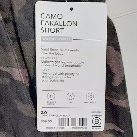 Athleta Camo Farallon Women's 20 Shorts Green Drawstring Elastic Waist NEW! - Picture 3 of 11